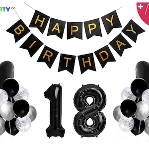 18th Birthday Decoration: Black & Silver Balloon Set
