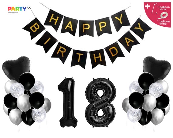 Decoración de cumpleaños número 18 para él / Decoraciones de cumpleaños de  18 con temática negra -  México