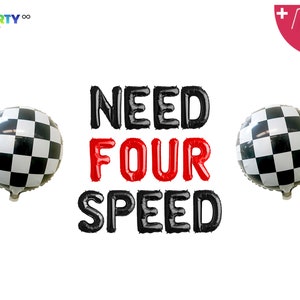 Need Four Speed Banner|  4th Racing Car themed F1 theme Birthday Party Decoration Balloon Banner | Fourth Fast Four Birthday Party