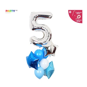 5th Birthday Balloon Bouquet | 5th Birthday Party Boy Decorations | HI FIVE Birthday Balloons | Fifth Birthday Balloon Bouquet