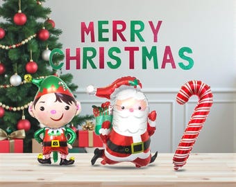 Merry Christmas Balloon Banner Friendsmas Decorations Santa Elf Balloons Christmas Party Decor