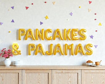 Pancarta de globos con panqueques y pijamas: decoración para despedidas de soltera