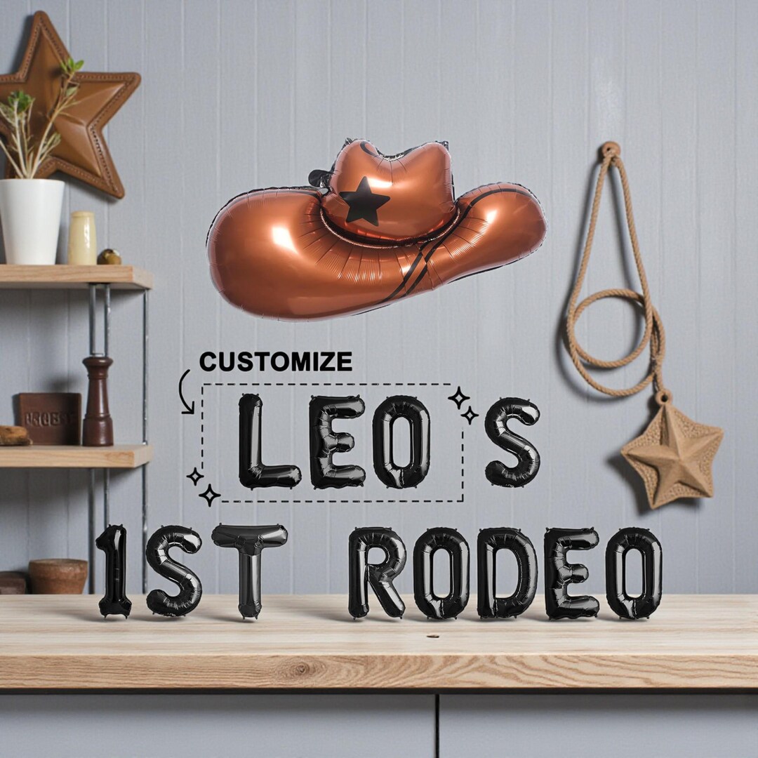 Custom Name First Rodeo Balloon Banner: Cowboy 1st Birthday Party ...