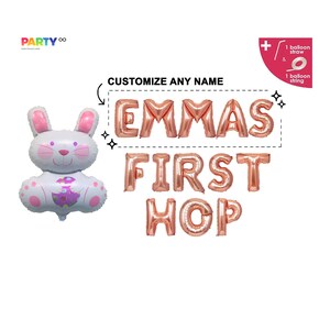 First Hop with bunny  banner Easter 1st Birthday Balloons | Easter Birthday Decorations |1st Birthday Party Decor