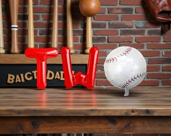 Decoraciones para el segundo cumpleaños de béisbol: pancarta con dos globos para la fiesta del segundo cumpleaños