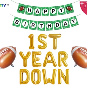 First Year Down Banner with football balloon  | Football Themed 1st Birthday Party Decorations