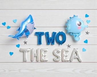 Two the Sea バルーンバナー：海の下の2歳の誕生日パーティーの装飾