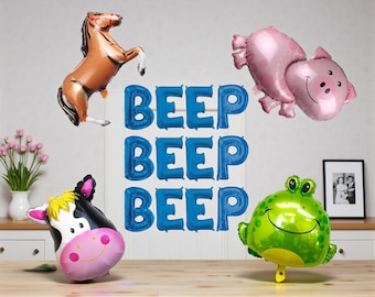 Beep Beep Beep Balloon Set: Farm Cow Pig Horse Truck Birthday Party Decor