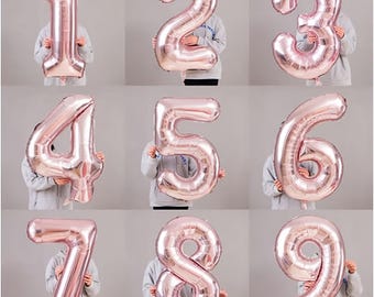 Giant Rose Gold Number Balloon: 42-Inch Birthday Party Decor for Celebrations