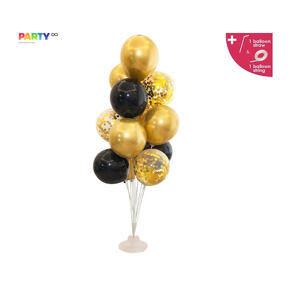 Gold Metallic Balloons Bouquet w/ Confetti Balloons