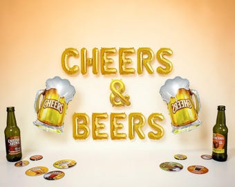Cheers & Beers Balloon Banner: Beer Mug Toasting Birthday Party Decor