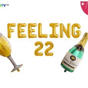 Feelin 22 Balloons Banner Birthday Decoration 22nd Birthday Party Decor Balloon 22 Birthday Party Decorations Sign Gold Letter