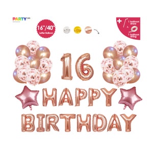 Rose Gold 16th Birthday Balloon Decoration Set | 16th Birthday Party Decor |  16th Birthday Party Banner