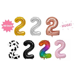 Giant 40 inch Balloon Number 2nd Birthday | Giant Rose Gold/Gold/Silver/Black/Rainbow Color Number 2 Jumbo Balloon