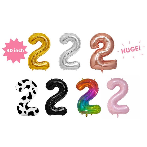 Giant 40 inch Balloon Number 2nd Birthday | Giant Rose Gold/Gold/Silver/Black/Rainbow Color Number 2 Jumbo Balloon