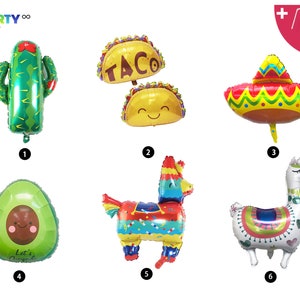 Mexico Party Theme Decoration Balloons | Cactus Balloon | Taco Bar Fiesta Decor | Avocado Balloon | Mexico Party Decor | Sombrero Balloon