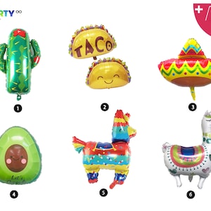 Mexico Party Theme Decoration Balloons | Cactus Balloon | Taco Bar Fiesta Decor | Avocado Balloon | Mexico Party Decor | Sombrero Balloon