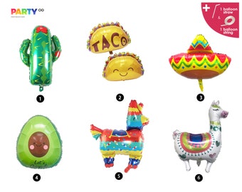 Mexico Party Theme Decoration Balloons | Cactus Balloon | Taco Bar Fiesta Decor | Avocado Balloon | Mexico Party Decor | Sombrero Balloon