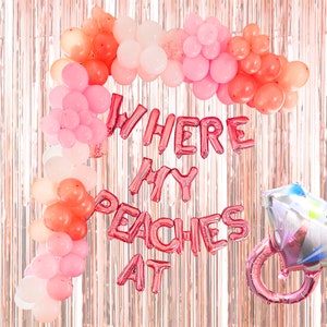 Where My Peaches At Banner Georgia Bachelorette Party Decor Balloons | Savannah Bachelorette Atlanta Bachelorette Party Decorations