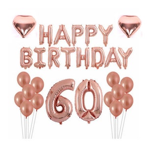 Rose Gold 60th Birthday Balloon Decoration Set |  60th Birthday Party Decor |  60th Birthday Banner Sign Decor
