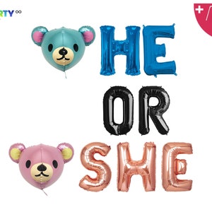 He or She Banner | Bear Gender Reveal Party Decorations | He or She letter  Banner with Blue and bears | Boy or Girl Gender Reveal Banners