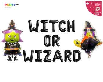 Witch or Wizard Themed Gender Reveal Balloon Banner | Halloween Themed Gender Reveal Party Decoration Sign Banner