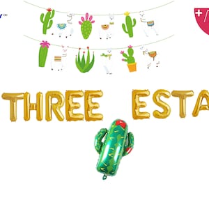 Three esta party Balloon Banner Decorations| 3rd fiesta theme party Decoration Balloons | Mexico 3rd Third Birthday Banner