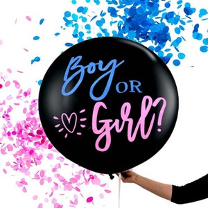Globo para fiesta de revelación de género / Globo de confeti para revelación de género de niño o niña / Globo negro redondo gigante de 36&quot; / Anuncio de baby shower