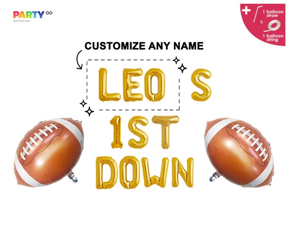 First Year Down Banner with football balloon | Football Themed 1st Birthday Party Decorations Il_570xn