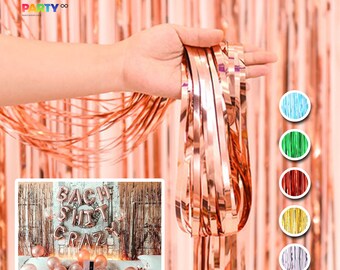 Streamer Fringe Curtain Backdrop | Bridal Shower Baby Shower | Bachelorette Party Decorations | Rose Gold Fringe Photo Booth