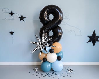 Race Car Birthday Balloon Tower Birthday: Checkered Flag Party Decorations Boys Racing Theme