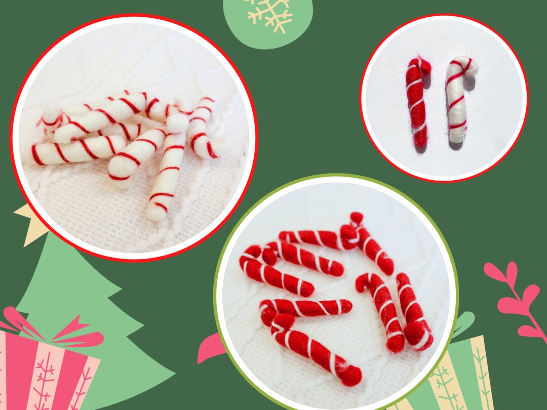 Felt Candy Canes Set of 5 Christmas Winter Felt Decorations Felt Pom