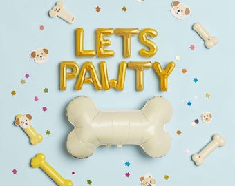 Globos Let's Pawty: pancarta de fiesta de cumpleaños con forma de hueso de perro