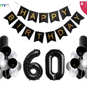 60th Birthday Banner | Black Themed 60th Birthday Balloon Set | 60th Birthday Party Decorations