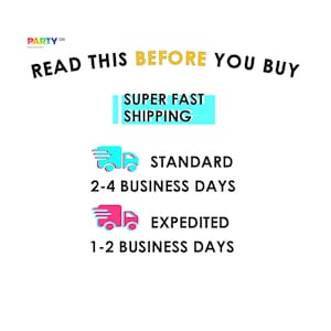 May include: A graphic with text that reads "READ THIS BEFORE YOU BUY".  The graphic also includes a blue box with the text "SUPER FAST SHIPPING" and two delivery truck icons with text that reads "STANDARD 2-4 BUSINESS DAYS" and "EXPEDITED 1-2 BUSINESS DAYS".
