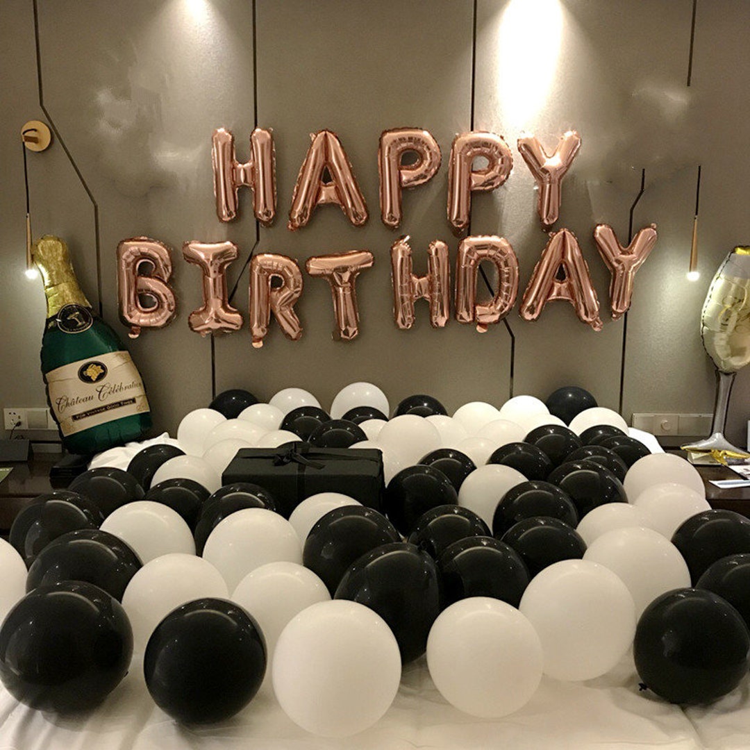 Rose Gold Happy Birthday Decoration With Champagne Balloon Set - Etsy  Denmark
