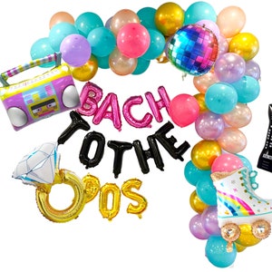 Bach to the 90s balloon banner | 90s themed bach party | 90s themed bachelorette party decorations | neon purple backdrops