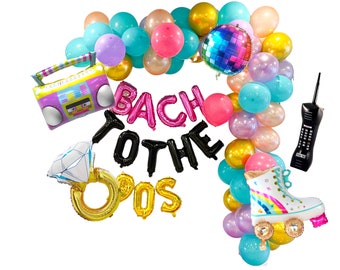 Bach to the 90s balloon banner | 90s themed bach party | 90s themed bachelorette party decorations | neon purple backdrops