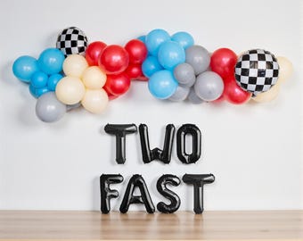 Two Fast Balloon Garland Kit: Retro Vintage Race Car 2nd Birthday Party Decorations