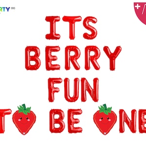 Its Berry Fun To Be One Balloon Banner | Strawberry Balloon 26" | One Is Berry Sweet | Strawberry First 1st Birthday Berry Birthday