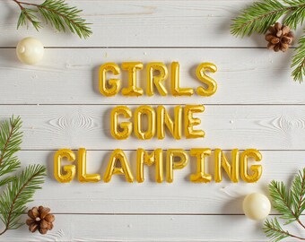 Girls Gone Glamping Balloons Banner: Winter Mountain Bachelorette Cabin Bach Wood Party Decor