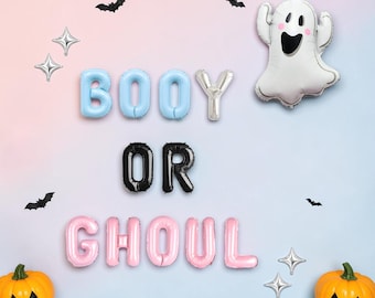 Spooky Halloween Gender Reveal Balloon: Booy Or Ghoul Boy Or Girl Baby Is Brewing Party Decor