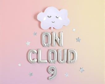 Banner de globos en la nube 9: decoración para fiesta de cumpleaños número 9 de Silver Cloud