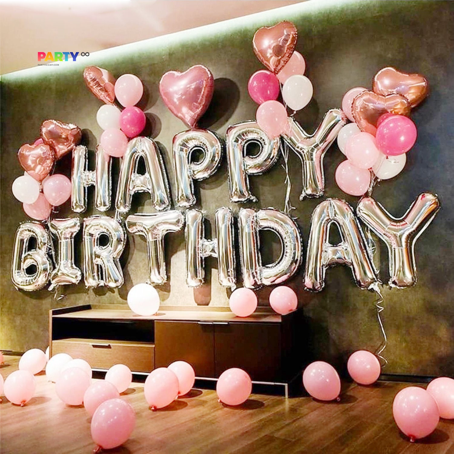 Aanbevolen Oprichter Uitvoerder Silver Happy Birthday Decoration With Pink Balloon Bouquet - Etsy