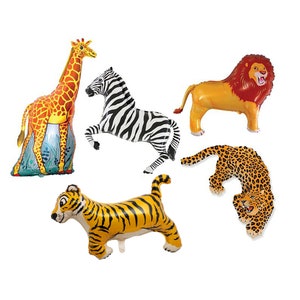 Safari Animal Balloons | Safari Birthday Party Decors Balloons | Giraffe Tiger Zebra Leopard Lion Balloon Jungle Wild One Birthday Party