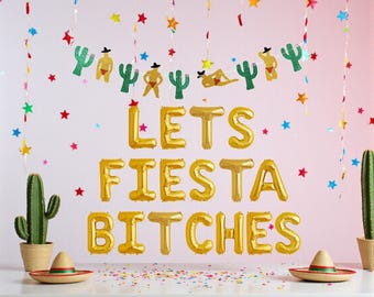 Let's Fiesta Bieches Final Fiesta Glitter Stripper Banner: Mexico Bachelorette Party Decorations