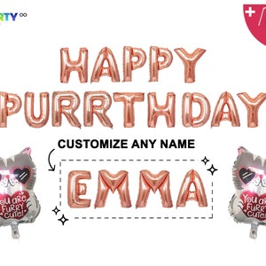 Custom Happy Purrrthday banner balloon | Cat Birthday Party Decoration | Kitten Birthday Party Decor Balloon | Kitty Birthday Party Banner