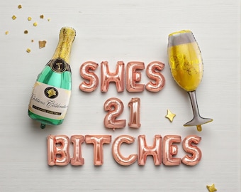Shes 21 Bitches Balloon Banner: 21st Birthday Bachelorette Party Decoration