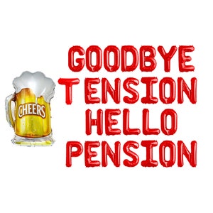 Goodbye Tension Hello Pension banner |  Retirement Party Decorations |  Congrats on Your Retirement | Retirement Party | Retirement