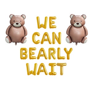 We Can Bearly Wait Balloon Banner | Brown Bear Balloon Baby Shower, We Can Bearly Wait Baby Shower, Blue Boy Boho Bear Baby Shower